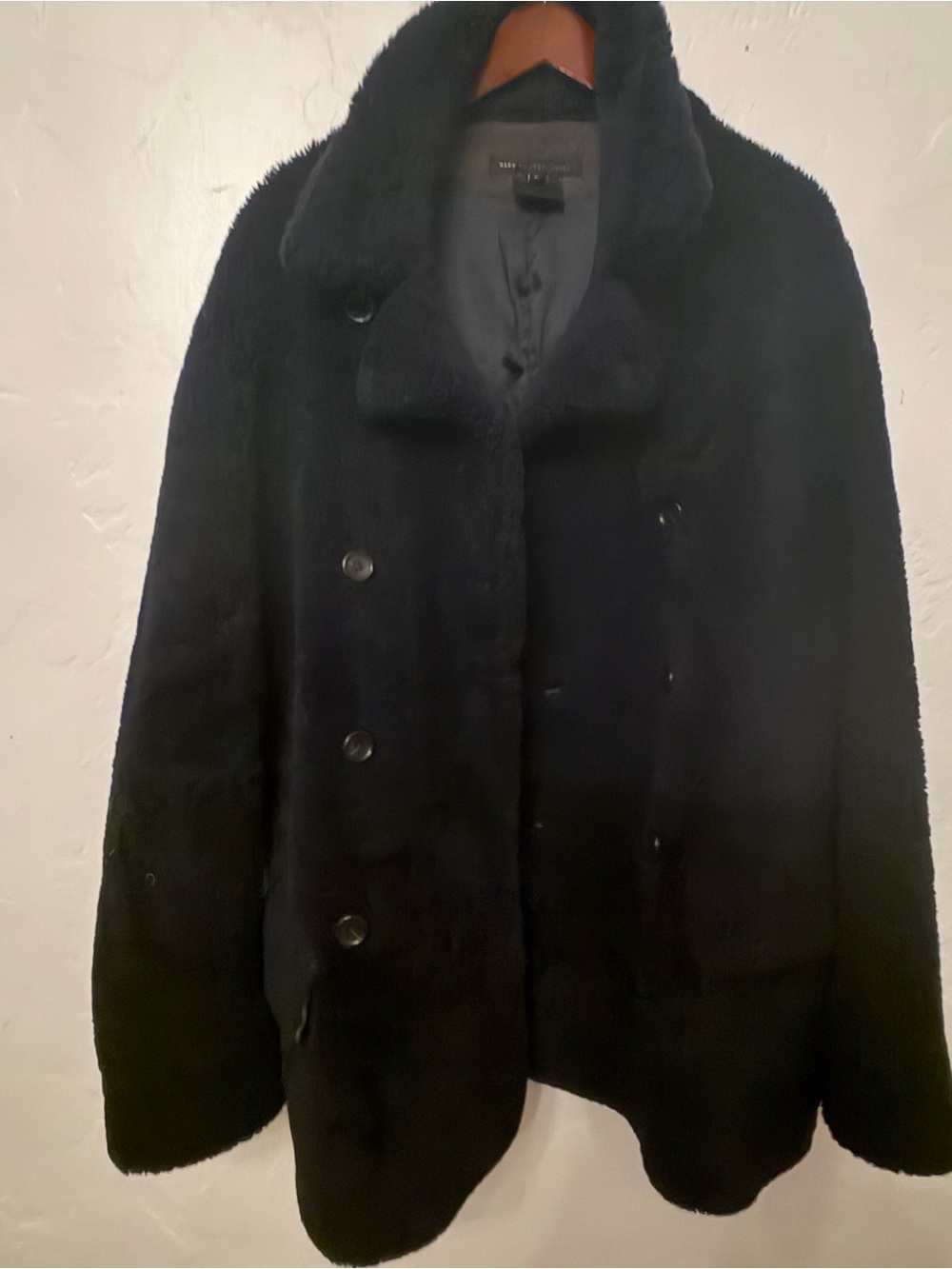 Marc By Marc Jacobs Black Faux Fur Double-Breasted Pea Coat